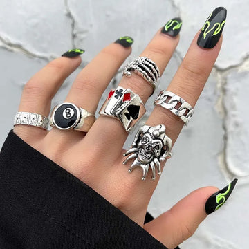 DAIIIBABYYY  -  Vintage Heart Frog Skull Rings for Women Men Punk Gothic Silver Color Butterfly Snake Poker Clown Number 8 Finger Ring Jewelry